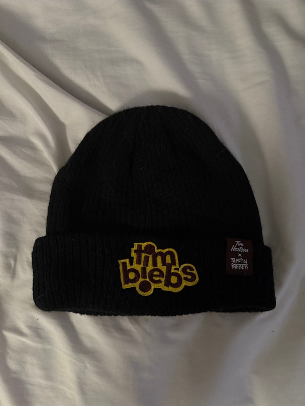 Tim Biebs Black Embroidered Beanie with Yellow Logo